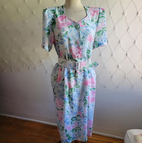 Vintage Floral Dress / Luci Fellini / Medium / Pockets - Picture 1 of 8